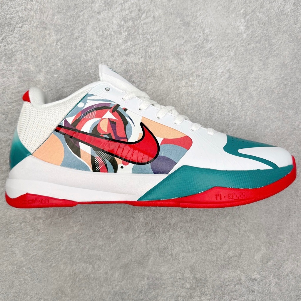 Sepatu Basket NK Kobe 5 Protro Putih Teal Merah Kuda Pria Wanita Premium Anti Slip