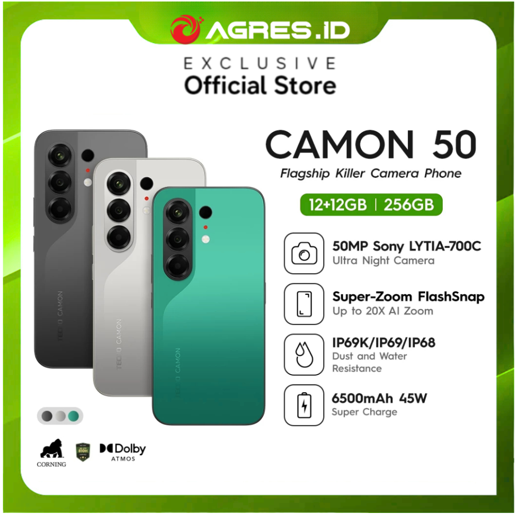 TECNO CAMON 50 12GB 256GB - Helio G200 Ultimate  - 6.78" 1.5K AMOLED Display 144Hz - Battery 6,500mA