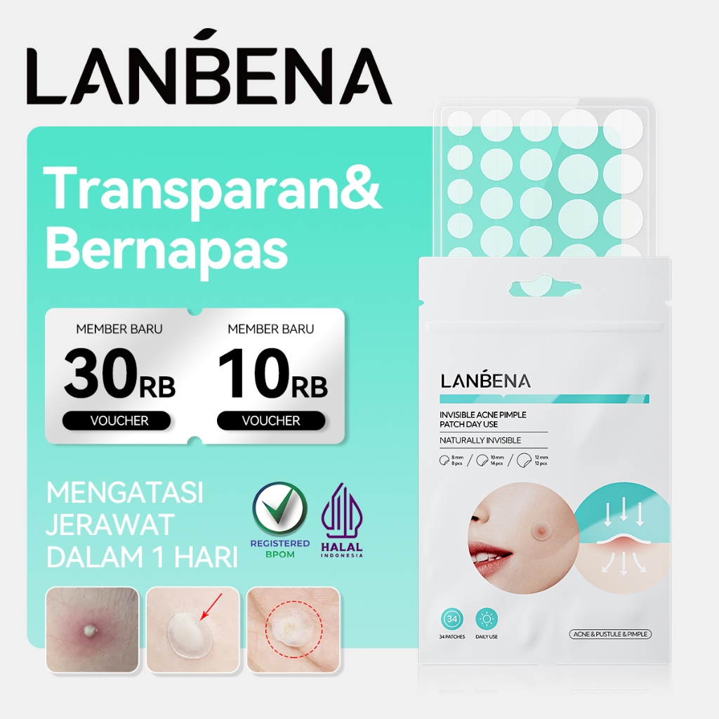 LANBENA Acne Pimple Patch Day Use 34Pcs Stikers - Sticker Jerawat Transparan Siang Hari, Perawatan K
