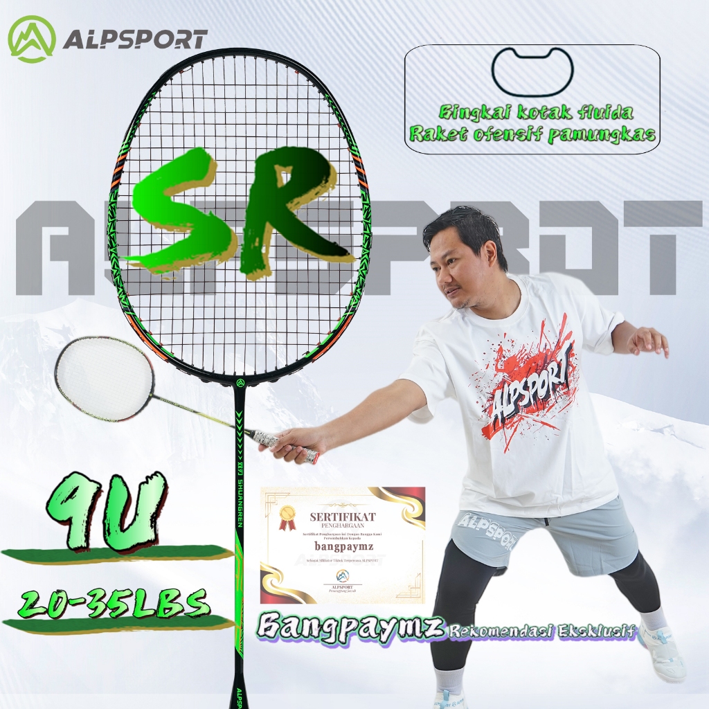 ALPSPORT SR Dua Sisi 9U 58g MAX 35Lbs T800 Raket Bulu Tangkis Warna G5 100% Persen Asli Serat Karbon