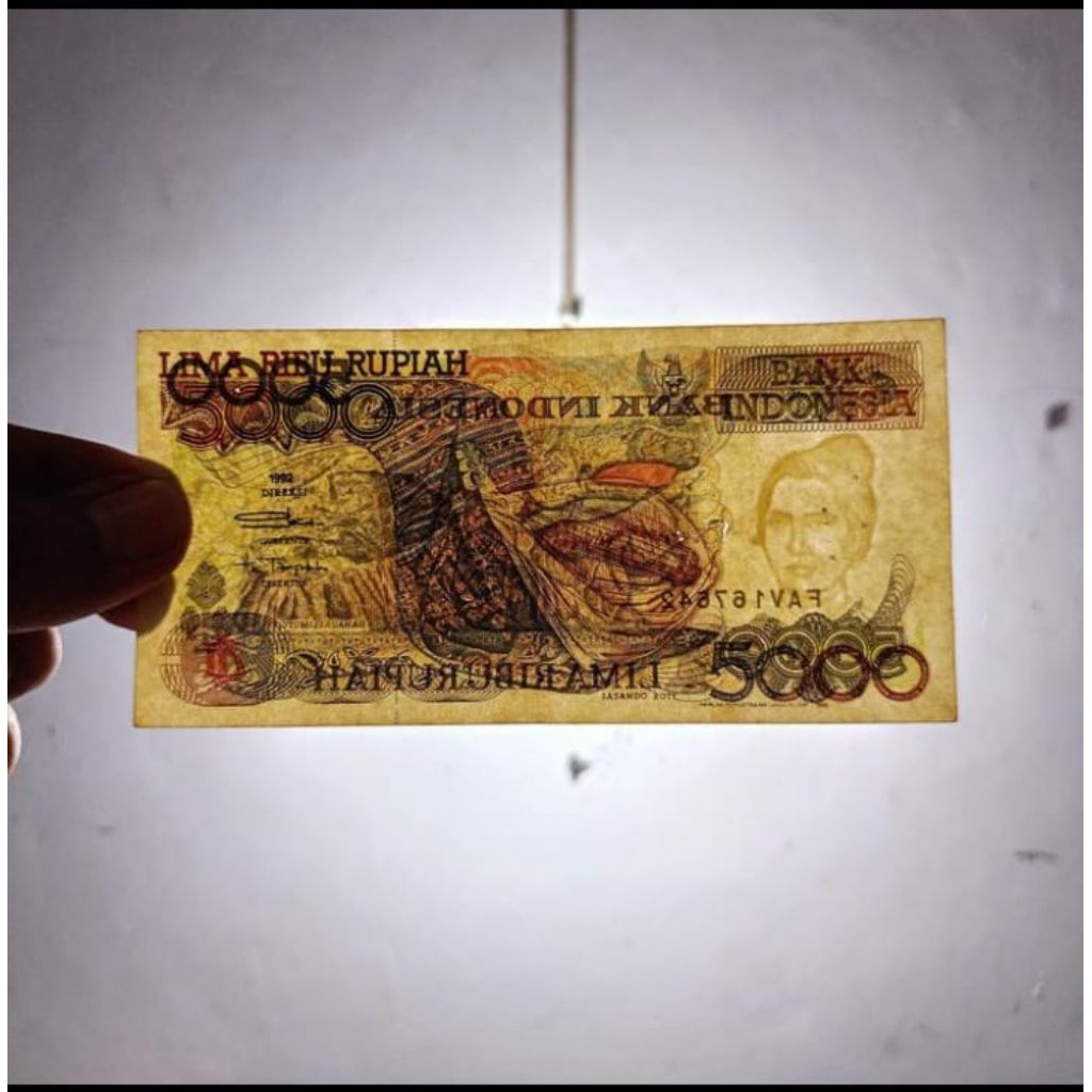 Uang Rp 5000 Rupiah Asli tahun 1992 Koin Uang Kertas 5.000 Rupiah Sasando Rote Mahar Koleksi Logam C