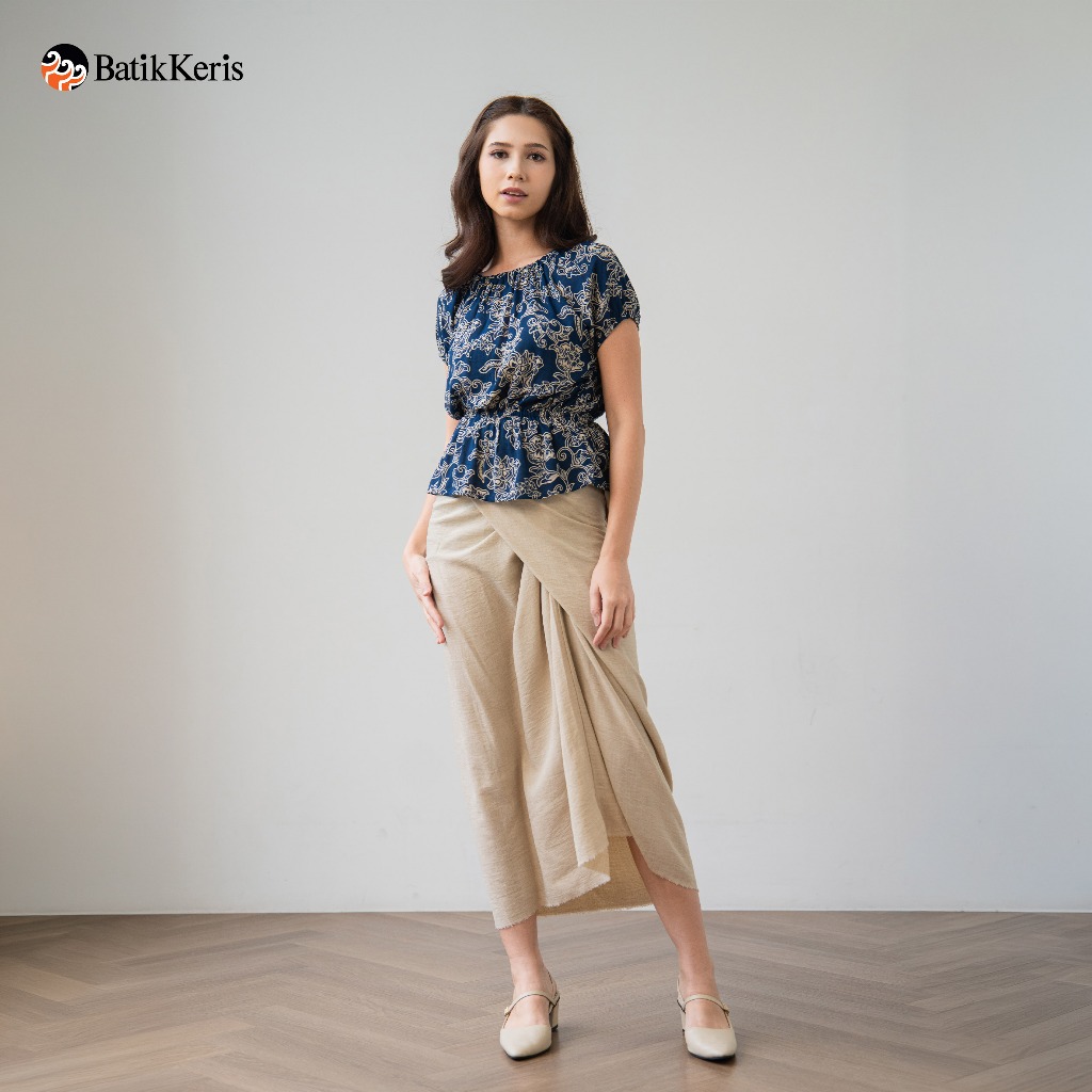 Batik Keris Blouse Batik Cap Wanita Lengan Pendek Motif Sulur Asri