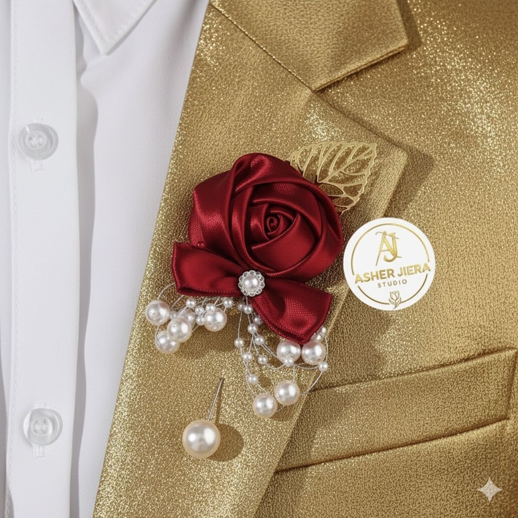 Korsase Bunga Mawar Satin , Bros Dada Pria - Aksesoris Pengantin & BridesmaidCorsage bunga jas pria 