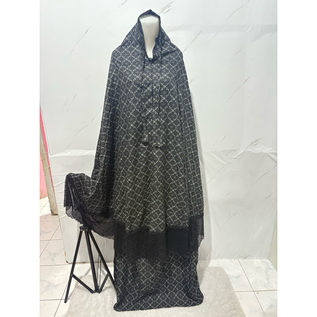 MUKENA KATUN RAYON HITAM BORDIR PITA,MUKENA HITAM