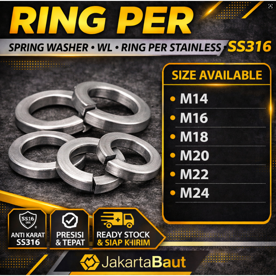 SS316 Ring Per M14 / Spring Washer M14 / WL M14 / Ring Per Stainless M14