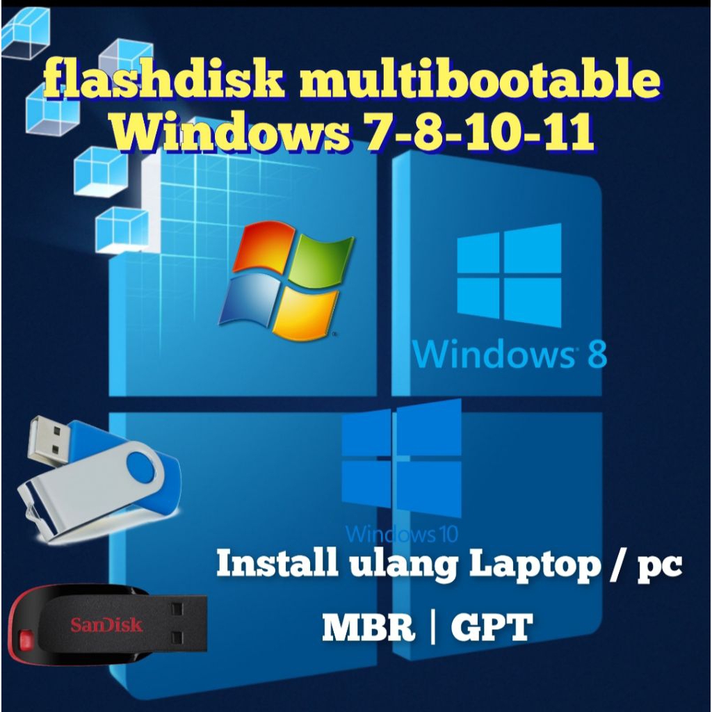 USB FLASHDISK BOOTABLE | MULTIBOOTABLE WINDOWS 7 , 8 , 10 , 11 8GB