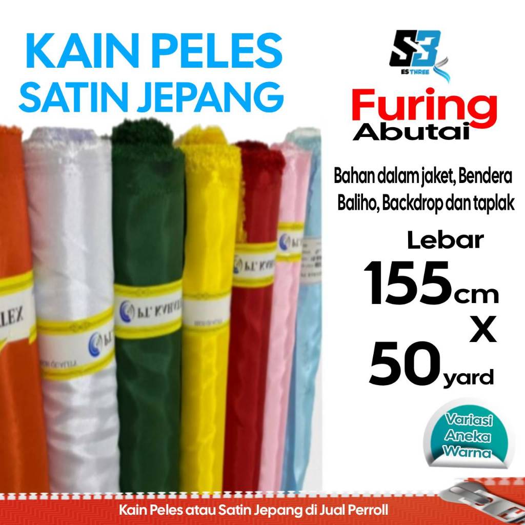 (Per Roll) Kain Peles Satin Jepang Halus Mengkilap – Bahan Furing Abutai / Lapisan Tas & Dompet Kera