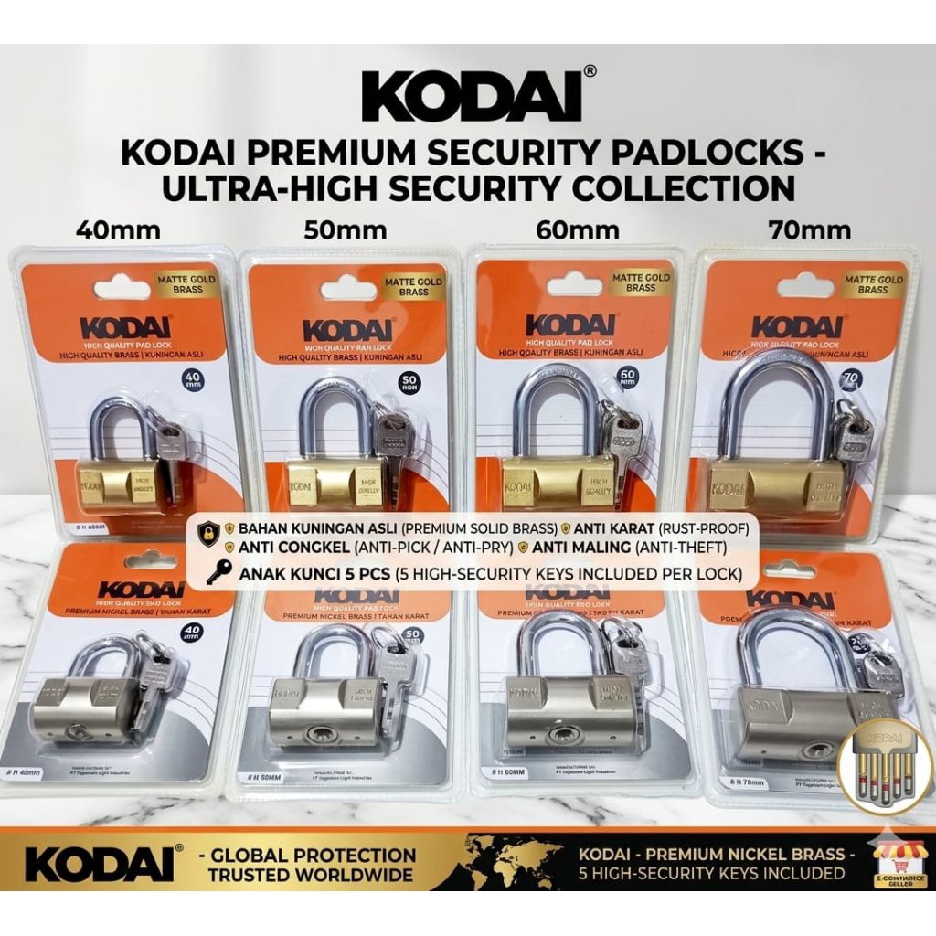 PROMO ! KODAI GEMBOK PAGAR KUNINGAN 40-50-60-70MM - GEMBOK PAGAR RUMAH - GEMBOK GERBANG