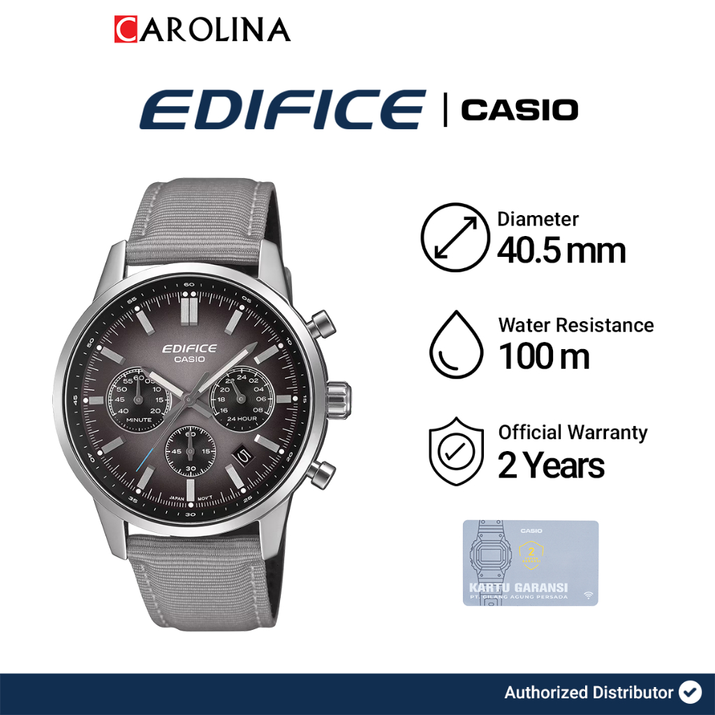 Jam Tangan Pria Casio Edifice Chronograph EFR-575C-8A Dial Grey Leather Strap