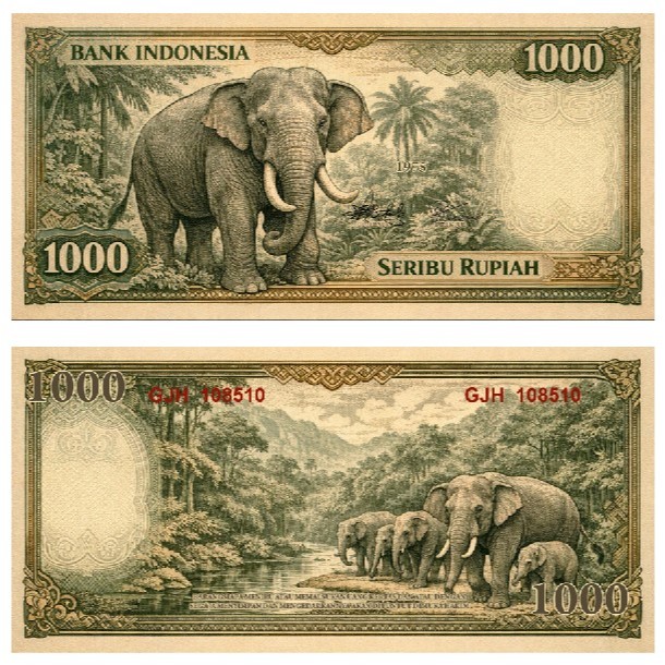 Uang 1000 Rupiah Novelty Bertema Gajah Sumatera Tahun 1975