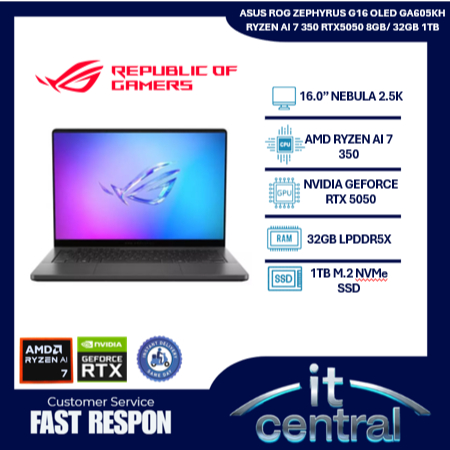 ASUS ROG ZEPHYRUS G16 OLED GA605KH RYZEN AI 7 350 RTX5050 8GB/ 32GB 1TB W11+OHS+M365B 16.0 NEBULA OL