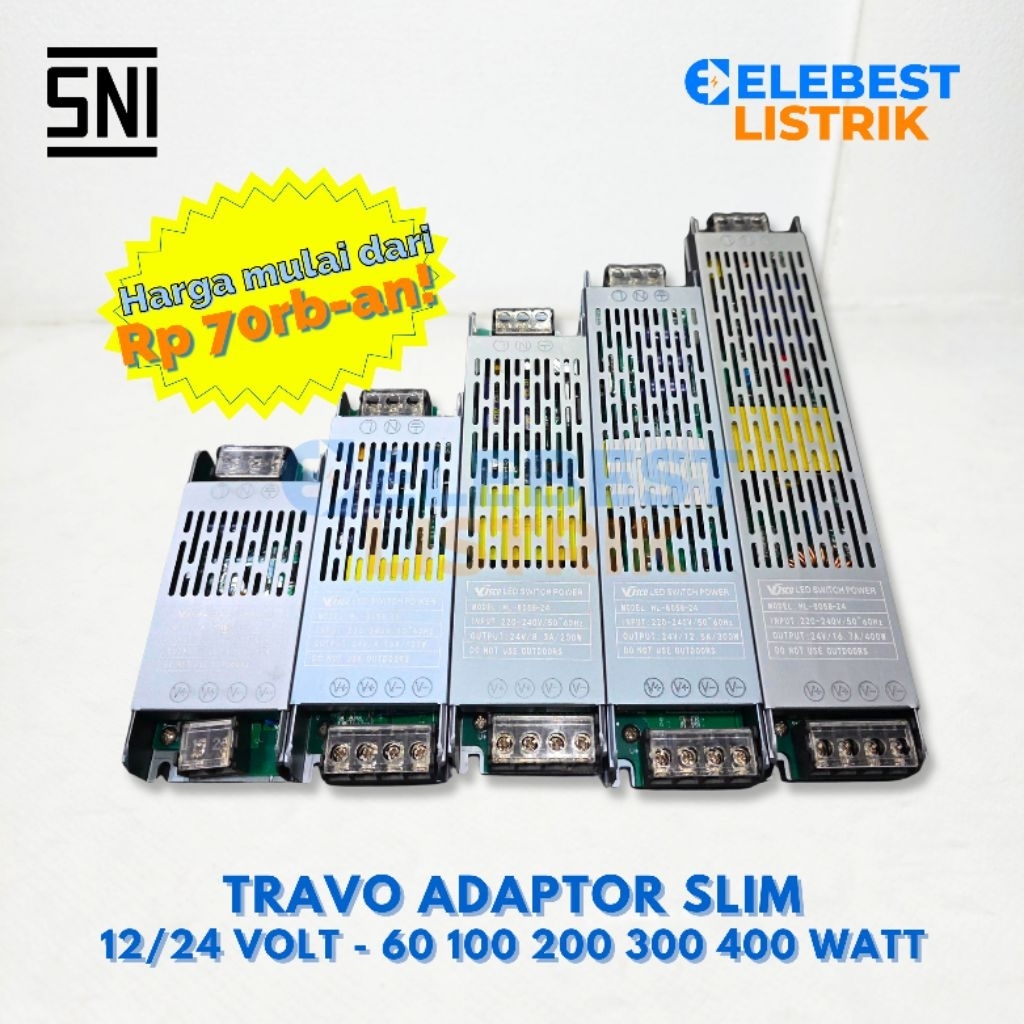 TRAVO Adaptor Power Supply Slim DC 12 24 Volt 60 100 200 300 400 Watt AC 220-240 Volt