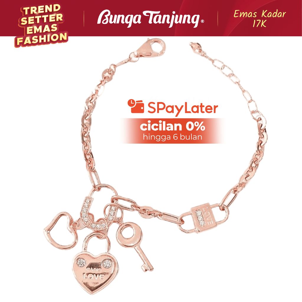 GELANG HOLLOW KUNCI HATI GEMBOK B - EMAS 17K - BUNGA TANJUNG GOLD