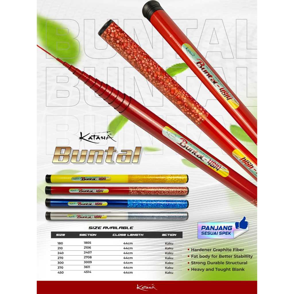 Joran Tegek Katana Buntal Ruas Pendek Action Kaku | Joran Fiber Murah Kuat | Size 180–450 cm