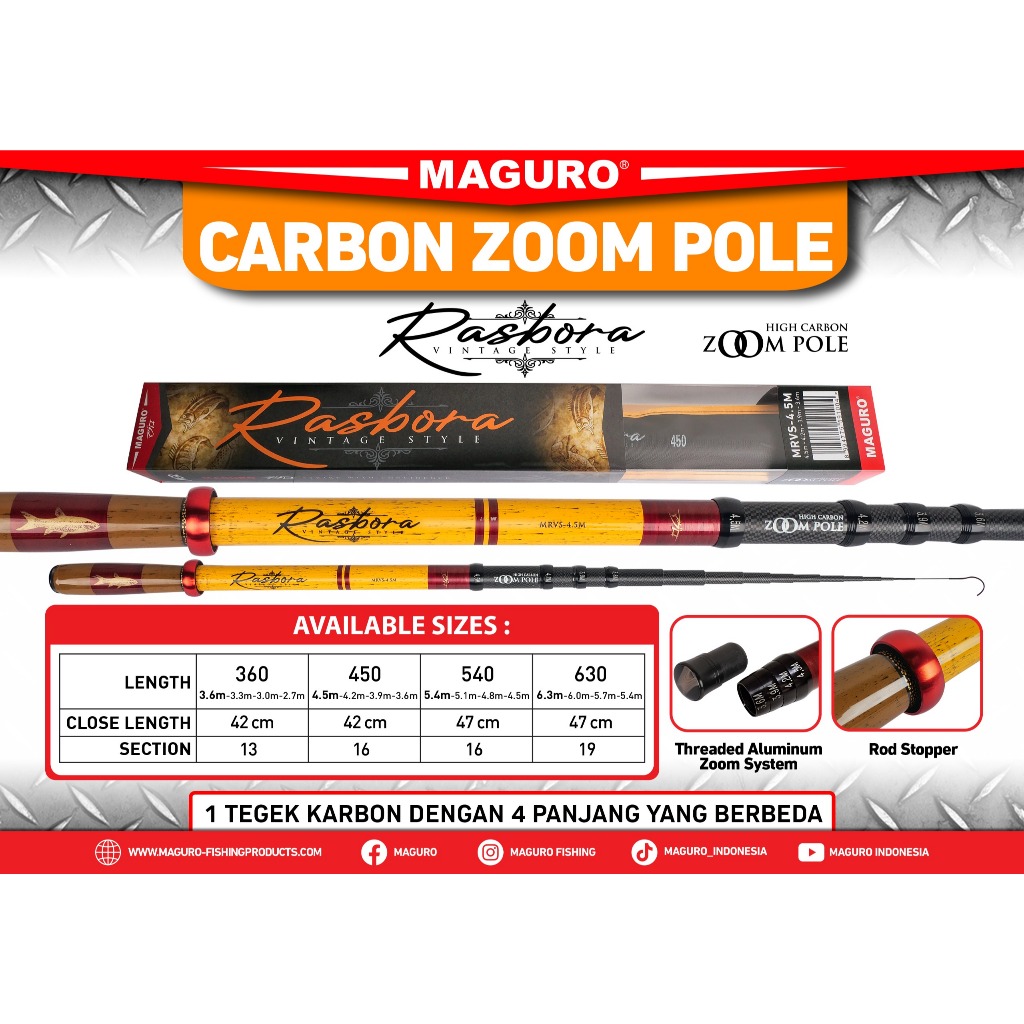 Joran Tegek Carbon Maguro Rasbora Zoom Pole | Joran Teleskopik High Carbon | Size 360 & 450