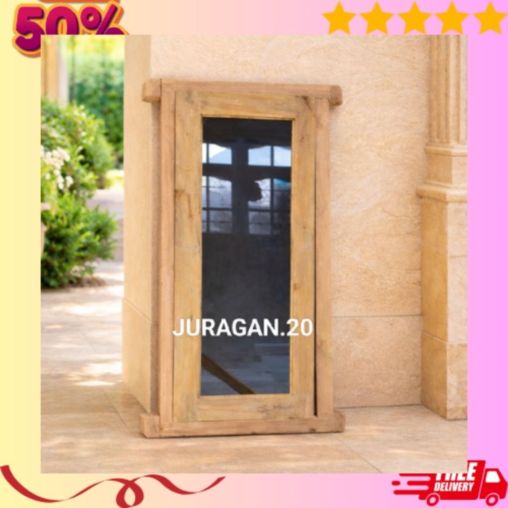 Redy Stok Jendela+Kusen Depan Jendela Kamar Kayu Mahoni 100×35cm