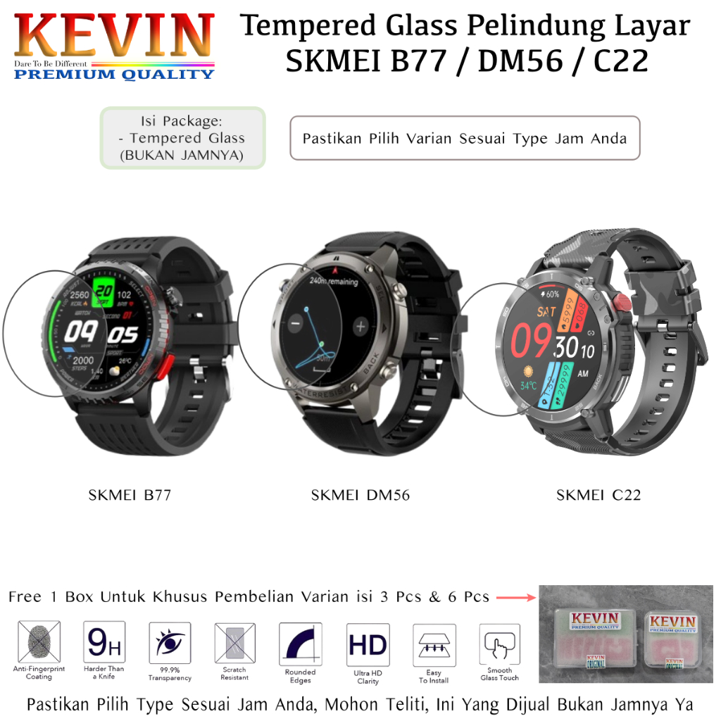 Anti Gores Smartwatch SKMEI B77 DM56 C22 - Tempered Glass Kaca Screen Guard Pelindung Layar