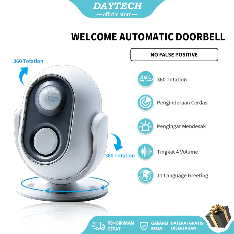Daytech Alarm Anti Maling Welcome Automatic Doorbell Alarm Bell Home Shope Supermarket Infrared Moti