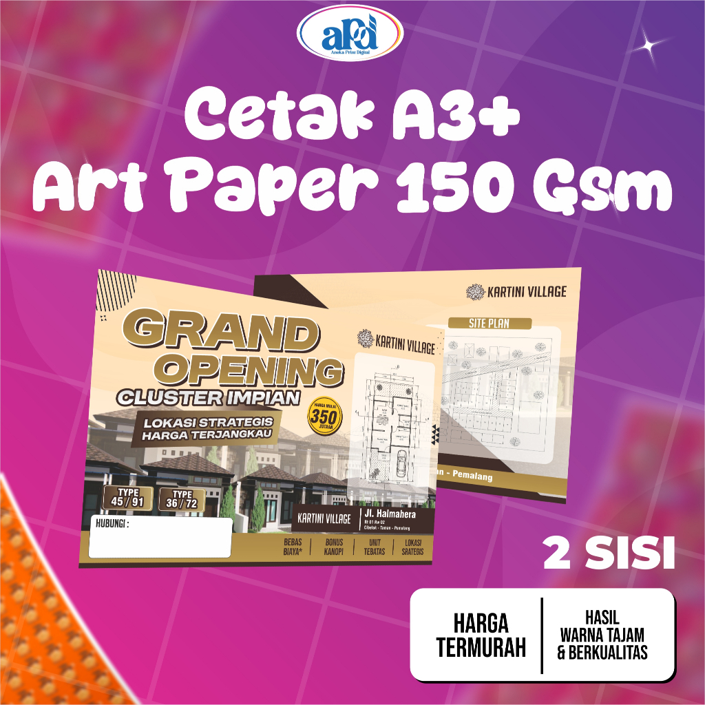 CETAK A3+ ART PAPER 150 [ 2 SISI ] / PRINT A3+ ART PAPER 150 GSM / BROSUR / FAMLET