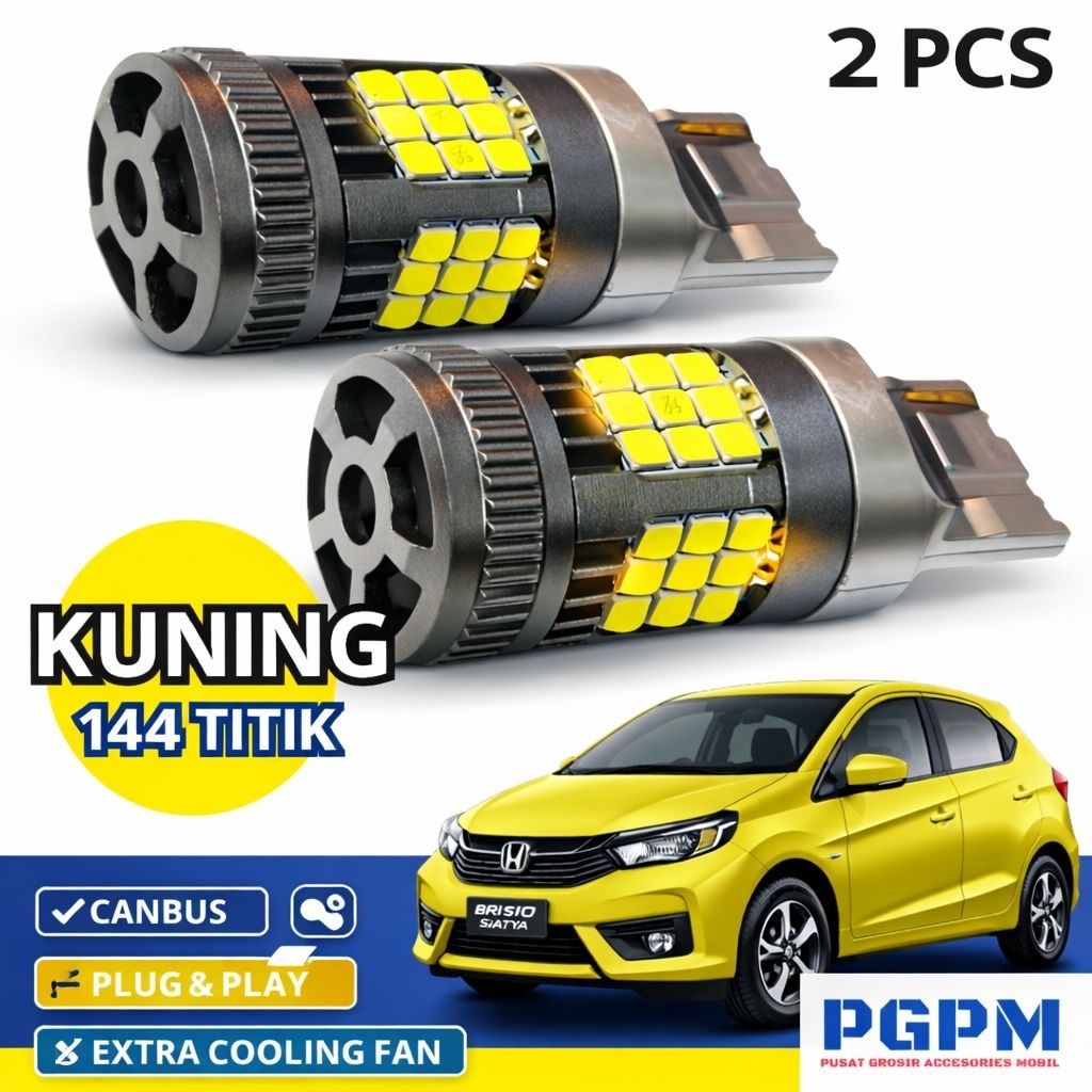 Lampu Sein LED T20 Honda Brio Super Kuning 36 SMD Extra Fan Cooling System Super Terang Mobil 12V No