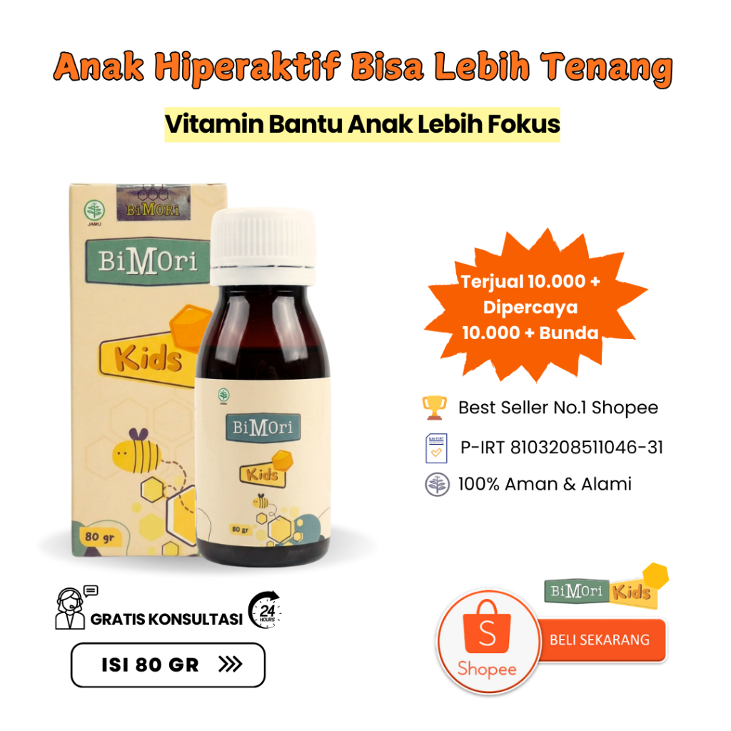 Bimori Kids Vitamin Anak Hiperaktif Tantrum Nutrisi Otak Daya Ingat Nafsu Makan 80GR