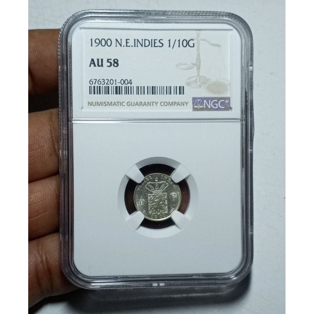 Koin N E Indie 1/10 Gulden 1900 NGC AU 58