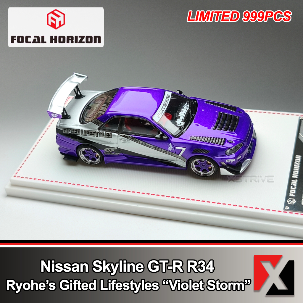 Focal Horizon 1:64 Nissan Skyline GT-R R34 Ryohe's Gifted Lifestyles Violet Storm Openable Engine Ho