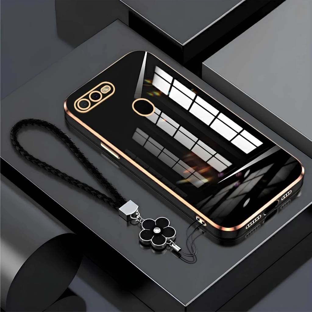 Soft Case Oppo A5s A7 A7X F9 F9 Pro A12 A11K Case Plating Luxury Glossy With Flower Lanyard