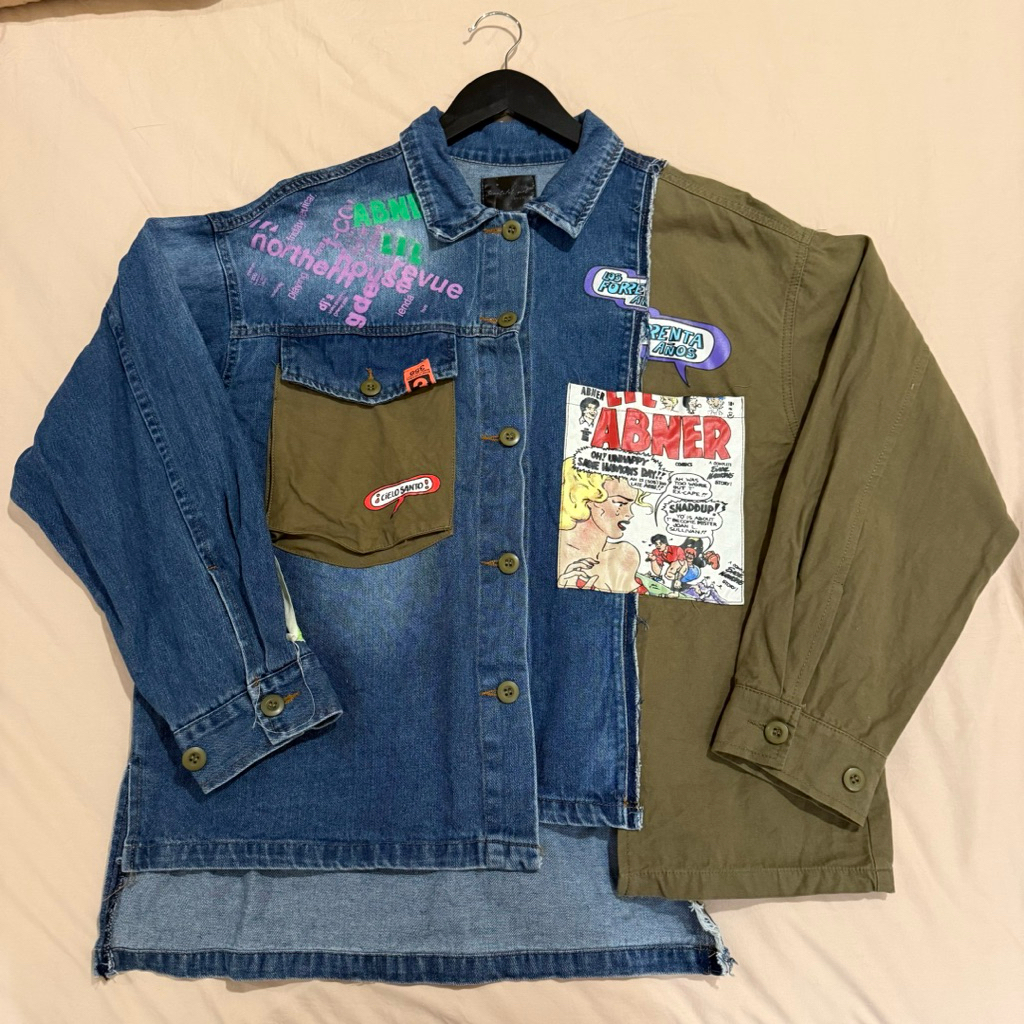 Jacket Denim Jeans Patchwork Blue Green Atasan Pakaian Wanita