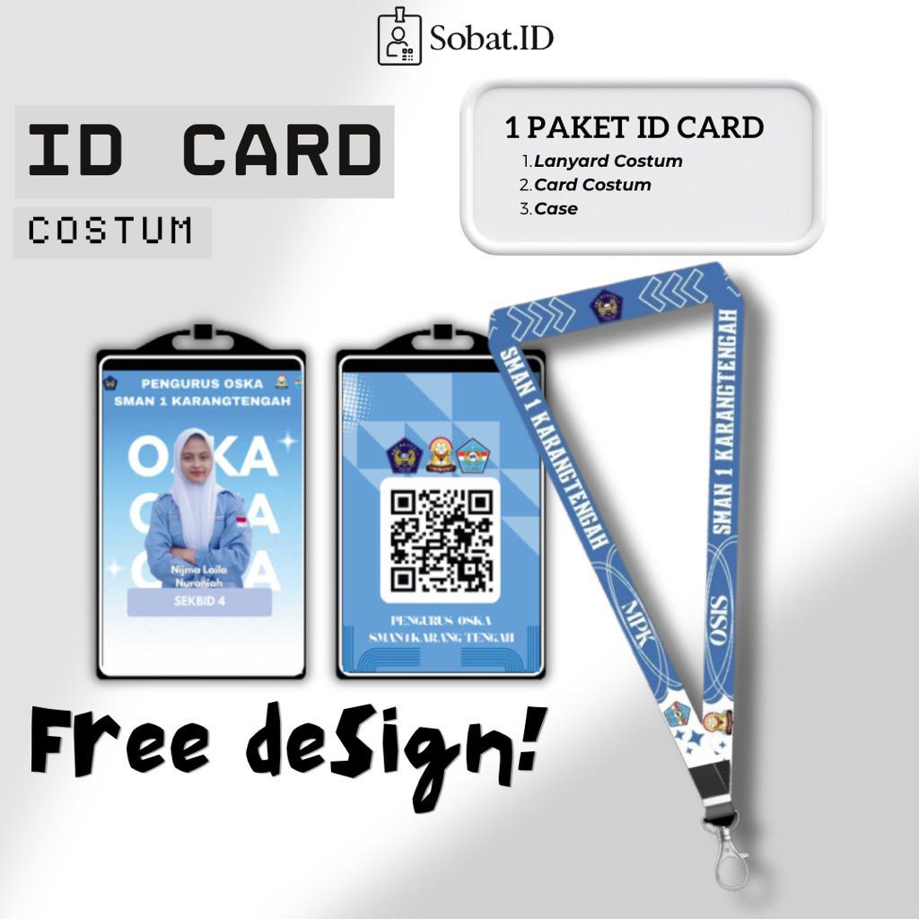 Cetak ID Card Custom FREE DESIGN Satu paket (Card+ Lanyard + Case) Panitia OSIS Organisasi