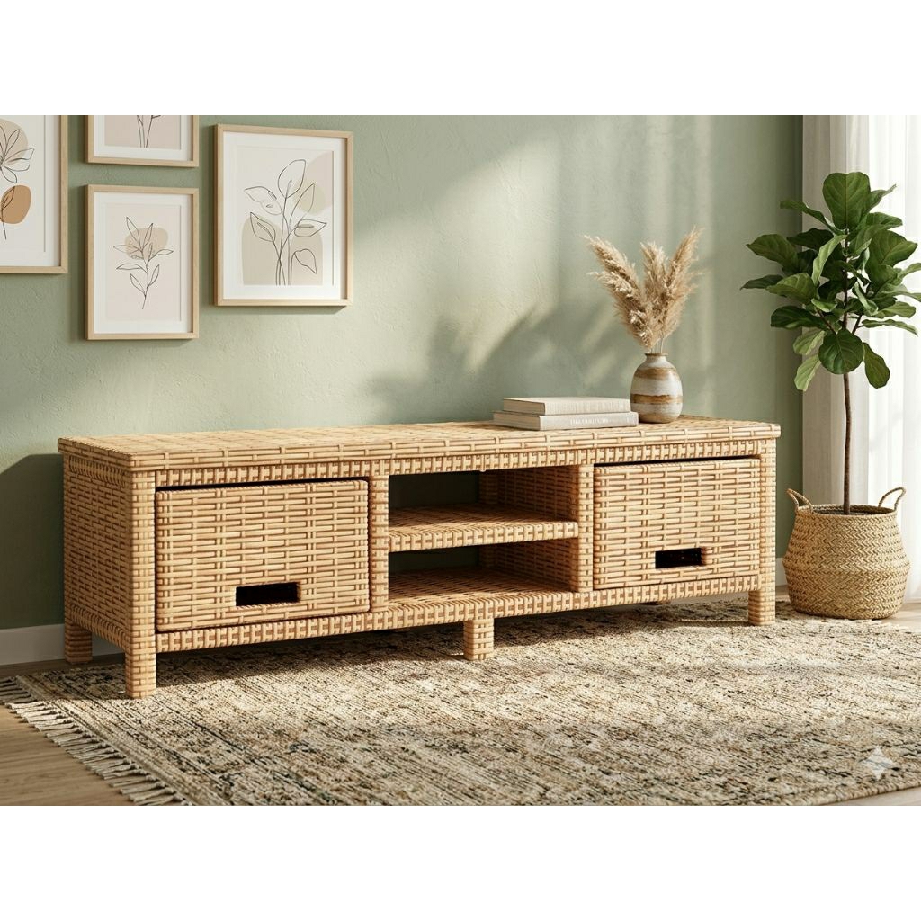 lemari rotan model DVD isi 2 laci