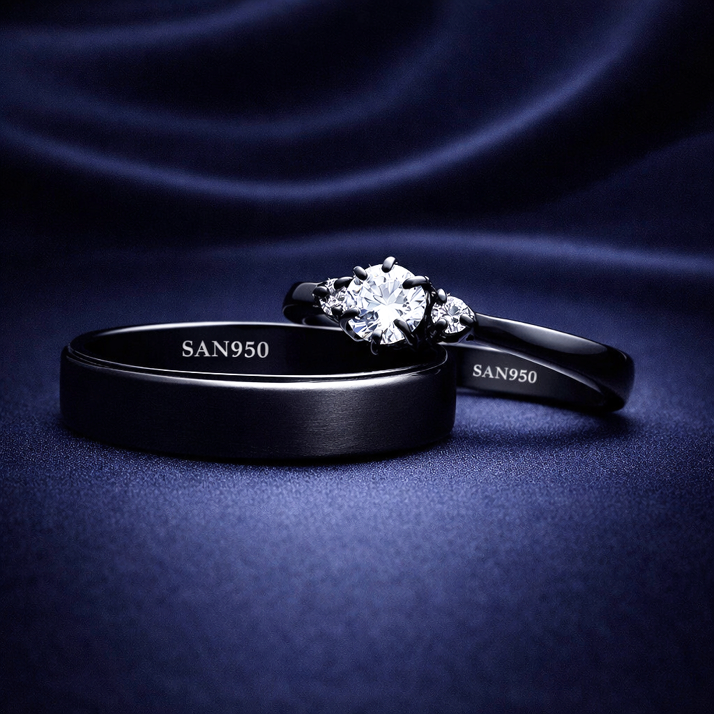 Cincin Couple Hitam Black Series SAN950 [H274] - Perak 950 Platinum Palladium | Ring Nikah Tunangan
