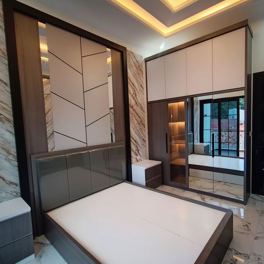 Jasa Custom Bedroom Set Minimalis + Wardrobe + Backdrop TV + Meja Rias Free Desain 3D Start 1.850.00
