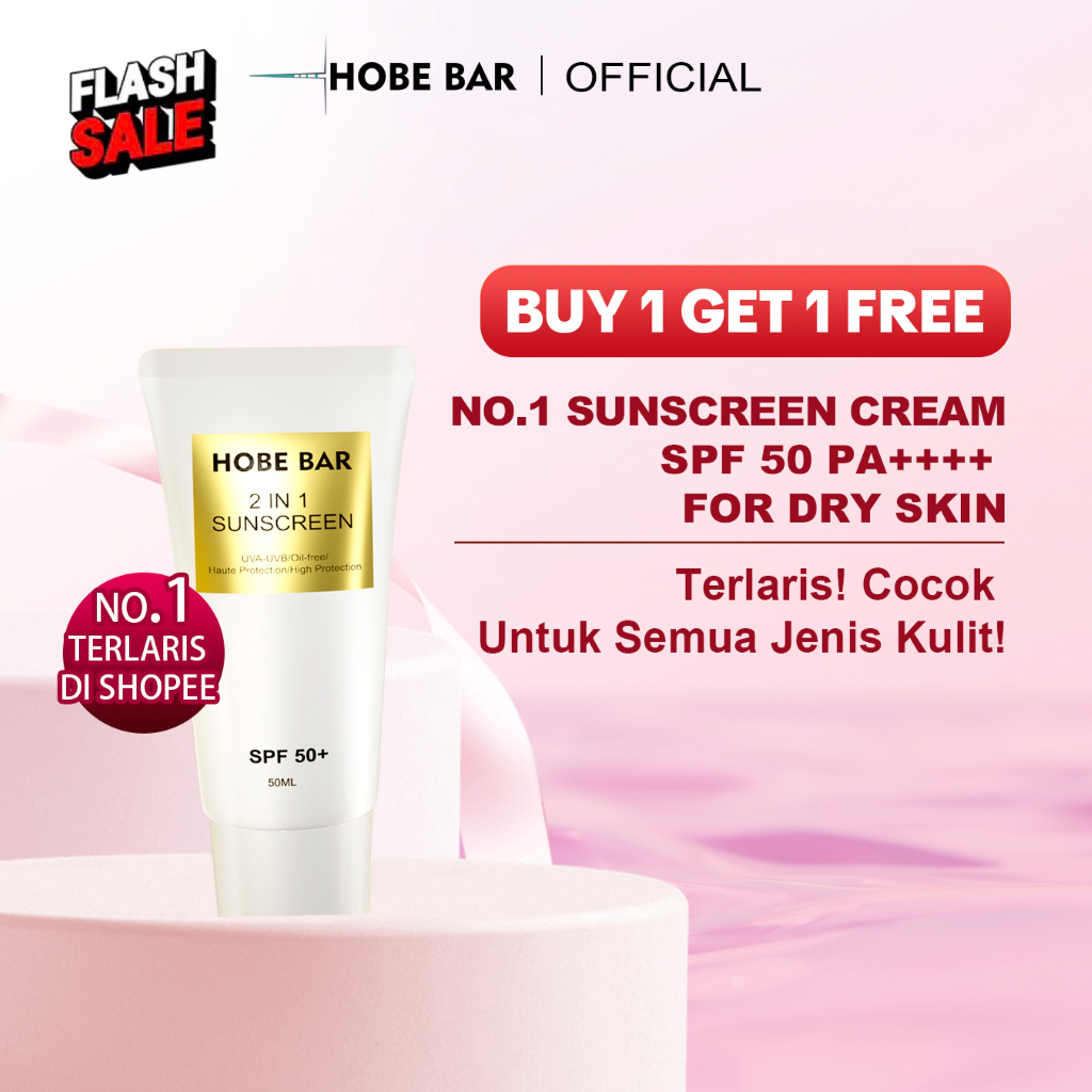 HOBE BAR Sunscreen SPF 50 PA++++ | 2 in 1 Sunblock & Skincare | Anti UVA UVB | Melembapkan & Mencera