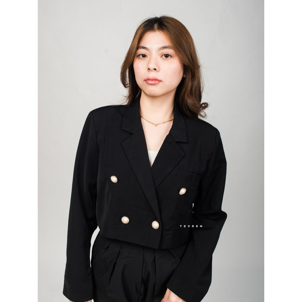 TEVREN - GEO BLAZER / crop blazer double breasted wanita premium