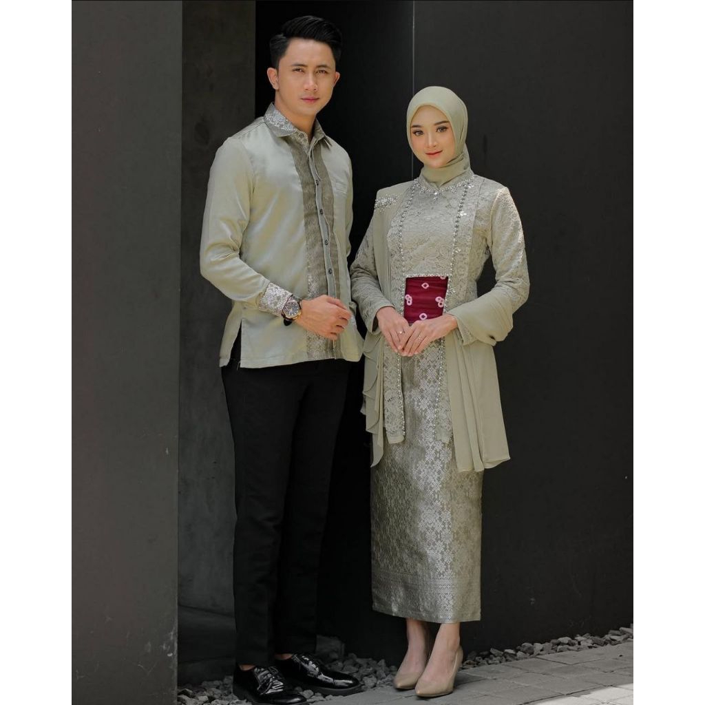 SET KEBAYA KUTU BARU LAKSMI SAGE ORI COUPLE KEMEJA / CUSTOM ANAK & JUMBO / BAJU SETELAN SERAGAM BATI