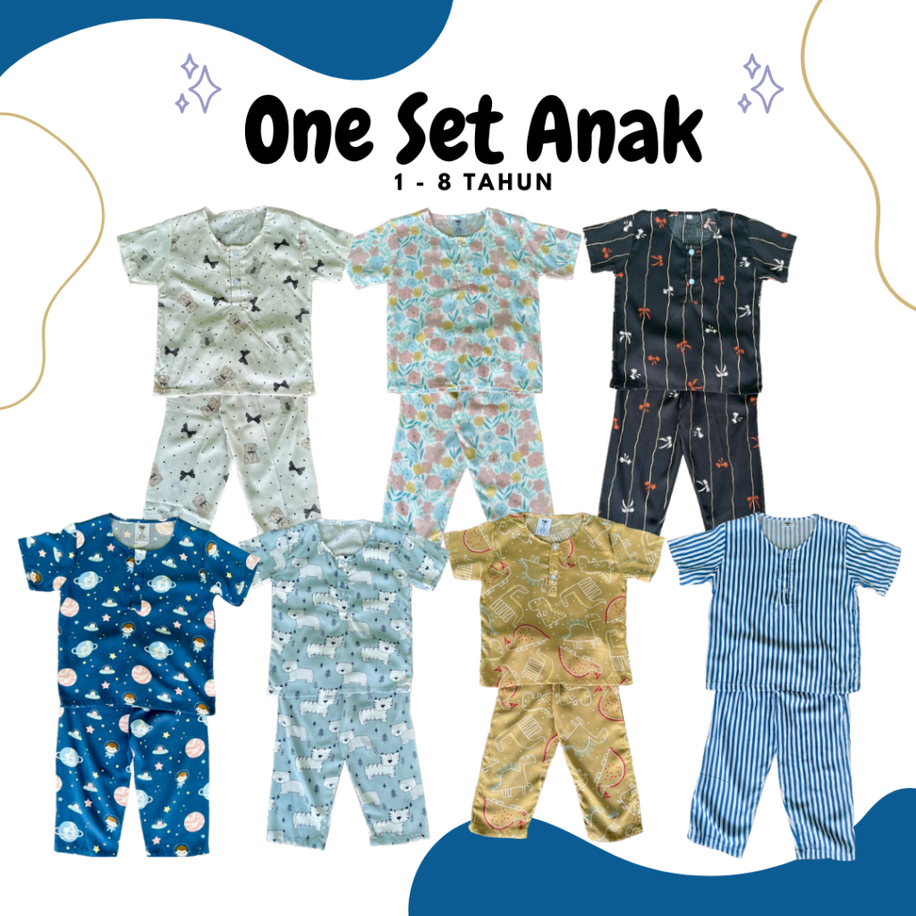 Dikala - Setelan Anak One Set Piyama Pajamas Baju Tidur katun Rayon Unisex Laki-Laki Perempuan 1-8 T