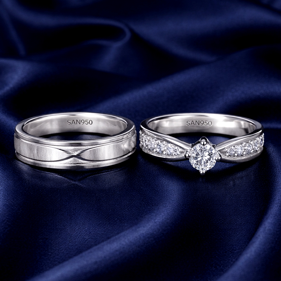 Cincin Tunangan Emas Putih Couple SAN950 C568 | Nikah Original Free Ukir