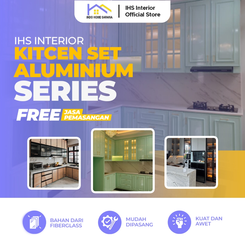 Kitchen Set Aluminium Modern Minimalis | Atas & Bawah Dapur, Tahan Air Anti Rayap Multifungsi Elegan