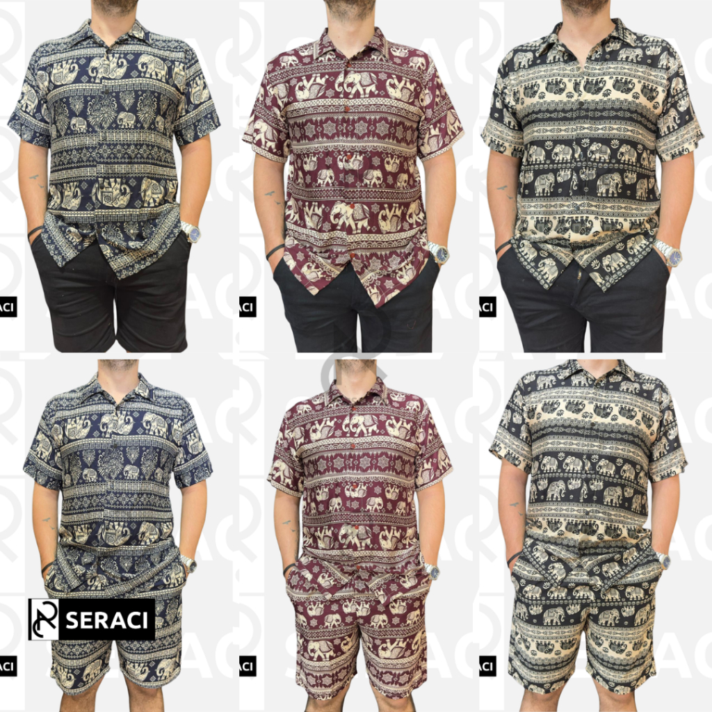 SERACI - one set atasan kemeja pria dan wanita setelan celana pendek hawaii daily outfit pantai baha