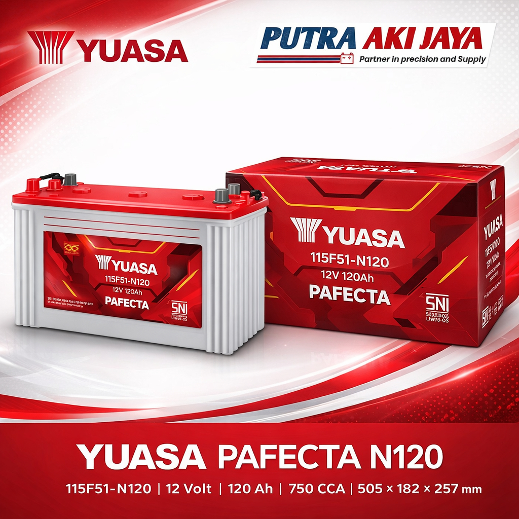 Yuasa Pafecta N120 - Aki Basah Pafecta 12V 120Ah Aki Truk 120Ah Aki Bus dan Aki Genset Original YUAS
