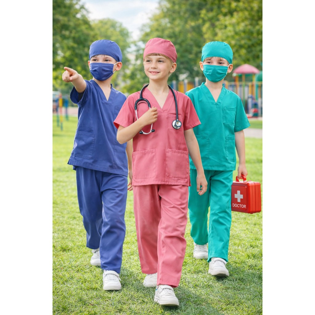 NUSANTARA SRAGAM setelan baju dokter anak lucu baju scrub anak bahan adem / kostum dokter anak lengk