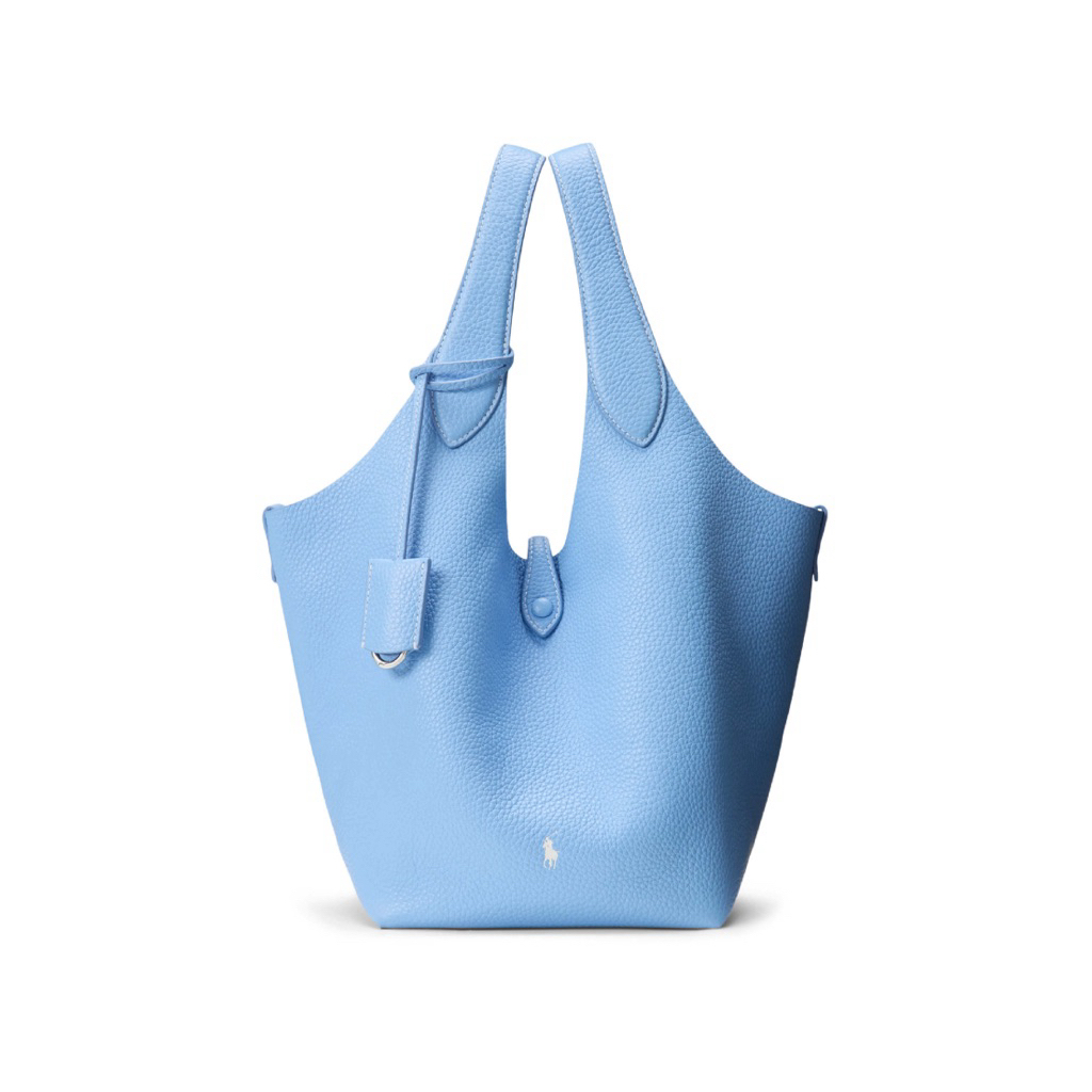RALPH LAUREN Polo Small Calf Leather Tote Bag in Baby Blue