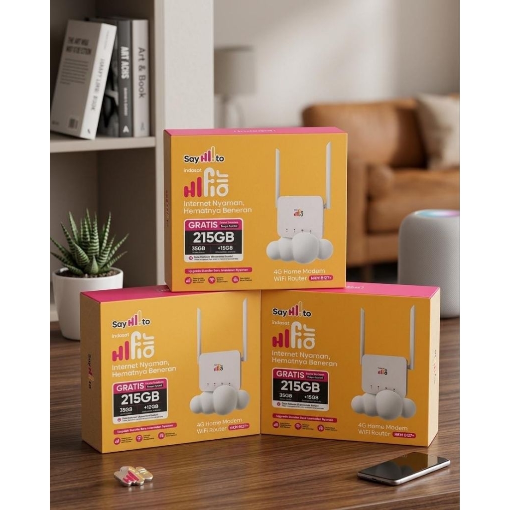 Modem WiFi Indosat HiFi Air 4G LTE Router + Kuota 215GB | WiFi Rumah Tanpa Kabel Portable