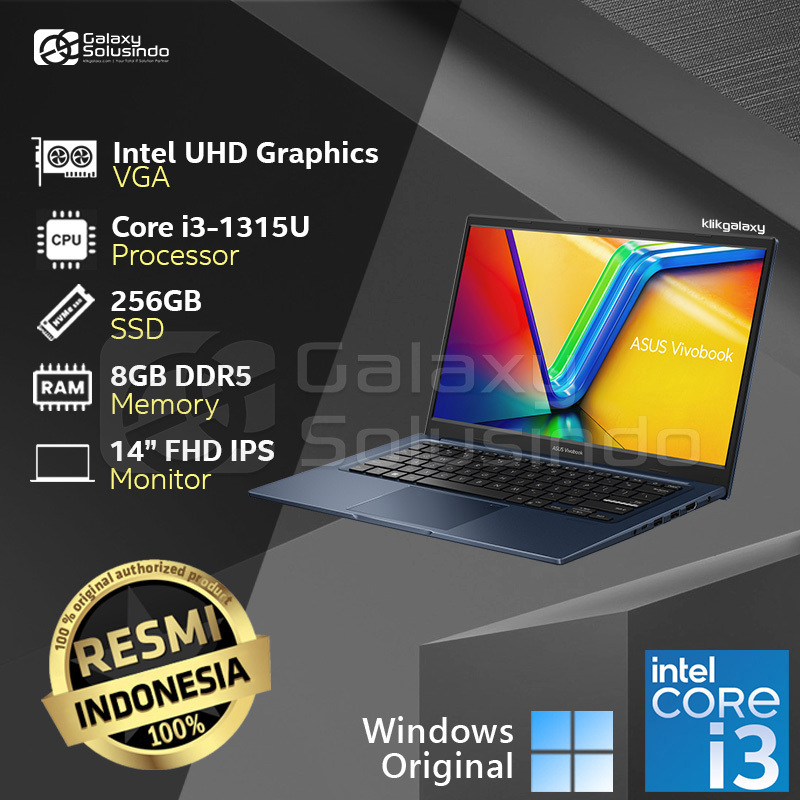 Asus Vivobook 14 A1404VA-VIPS3824M - Intel Core i3-1315U 256GB SSD 8GB RAM - Blue Notebook Laptop - 
