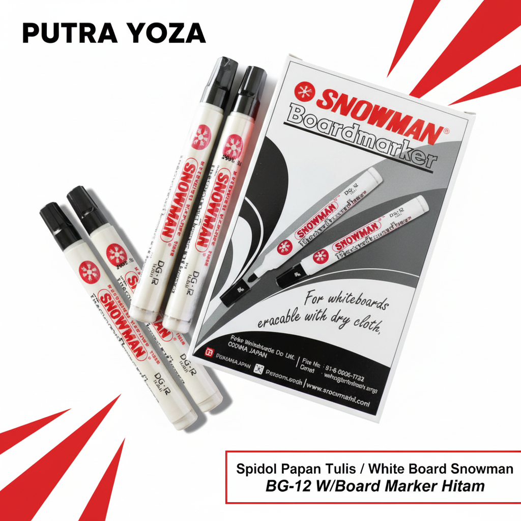 (1 BOX : 12PCS) Spidol Papan Tulis / White Board Snowman BG-12 W/Board Marker Hitam