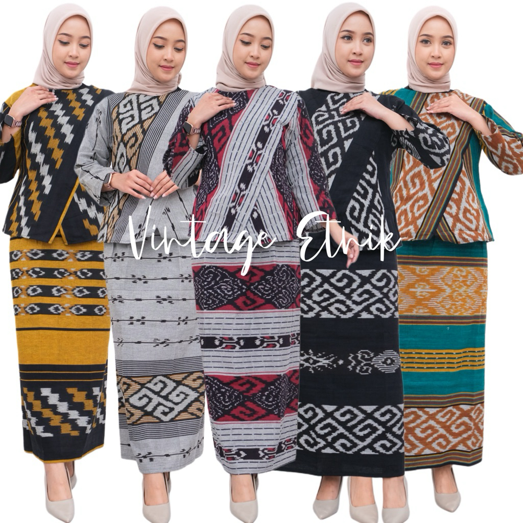 Set Wanita Atasan Bawahan dan Setelan Wanita Blus Rok Skirt Ori Tenun Blanket Etnik  Bridesmaid Tenu