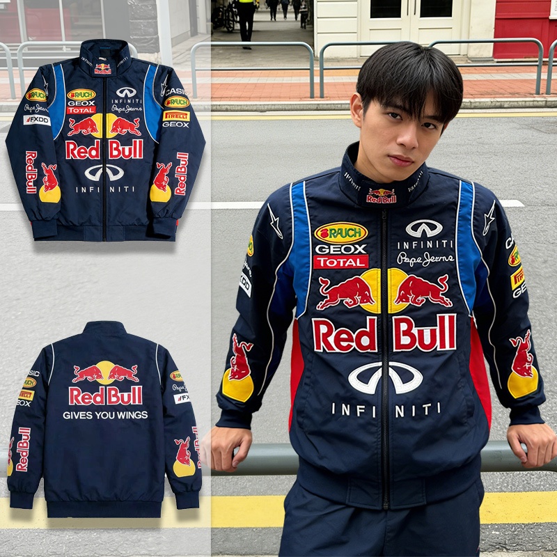 GTY F1 Jaket Red Bull Racing Jacket Bordir Bomber Vintage Pria Keren Jaket Windbreaker Olahraga