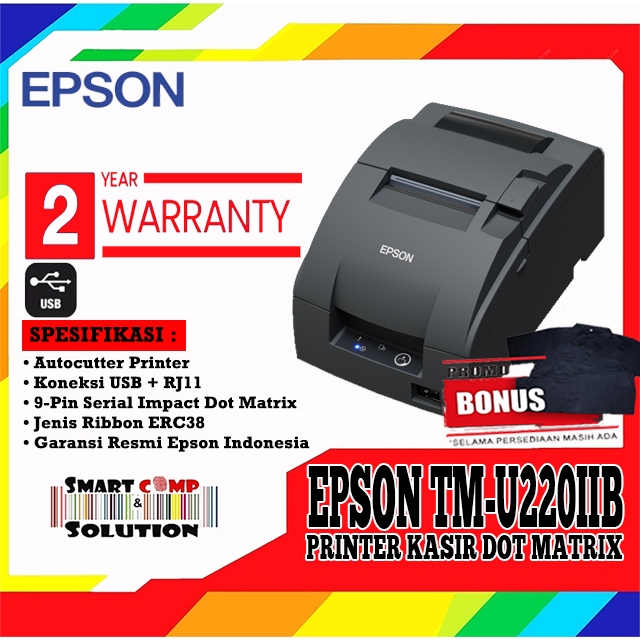 Printer Kasir Dotmatrix Epson TMU-220B / TMU 220B / TM-U220 / TMU220IIB Autocutter USB Port