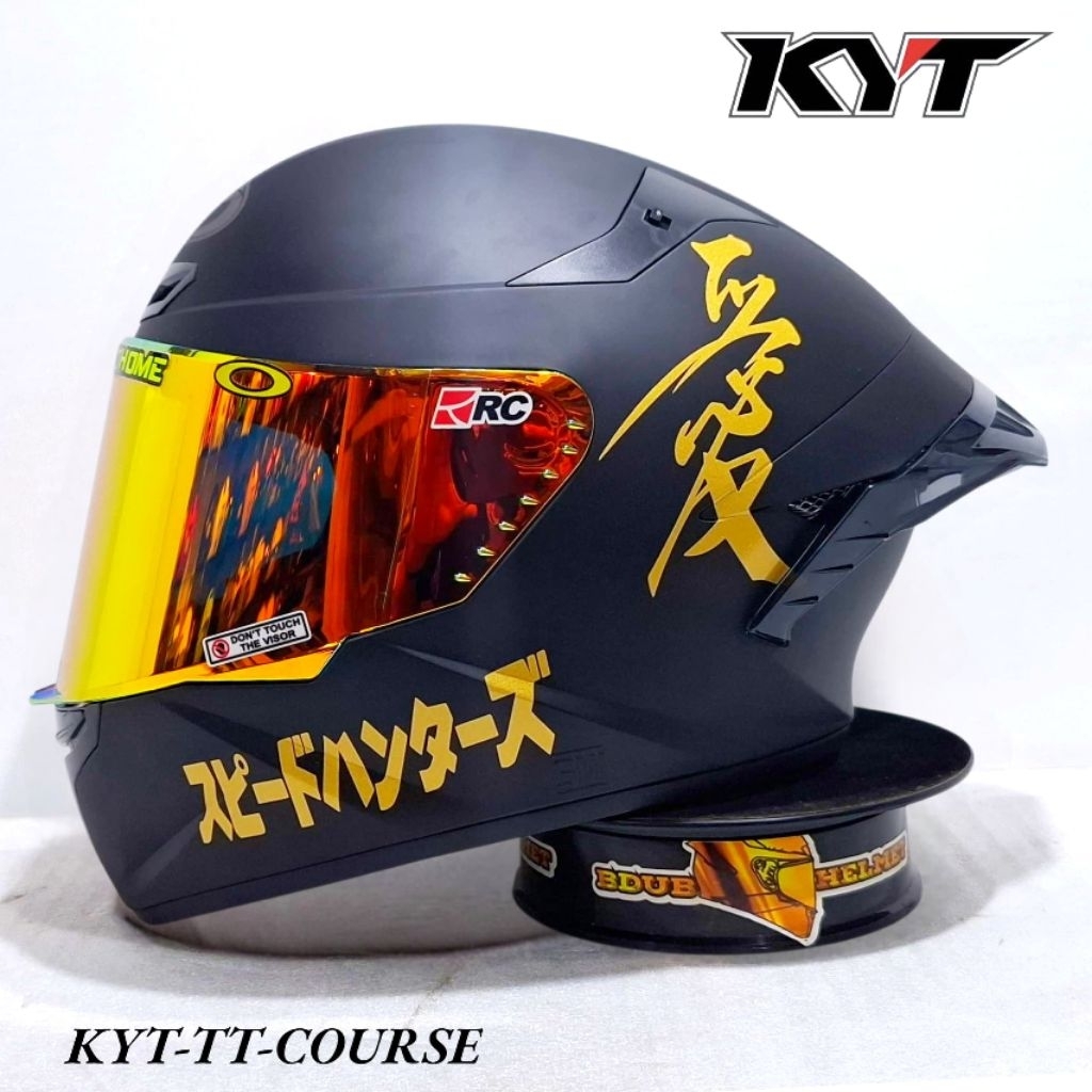 Helm KYT tt course Black dof stiker kenji paket ganteng spoiler 3D Original KYT